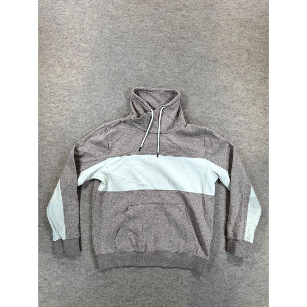 H&M Sweatshirt Mens Small Gray Colorblock Fleece Lined Cotton Kangaroo Pockets